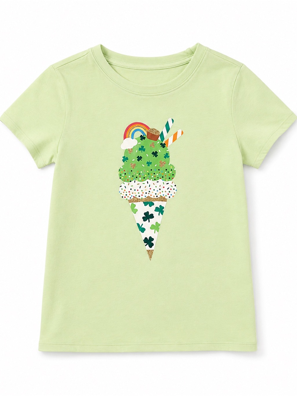 Cat & Jack Girls L 10/12 St Patrick’s Day Shamrock Ice Cream Cone Graphic Tee